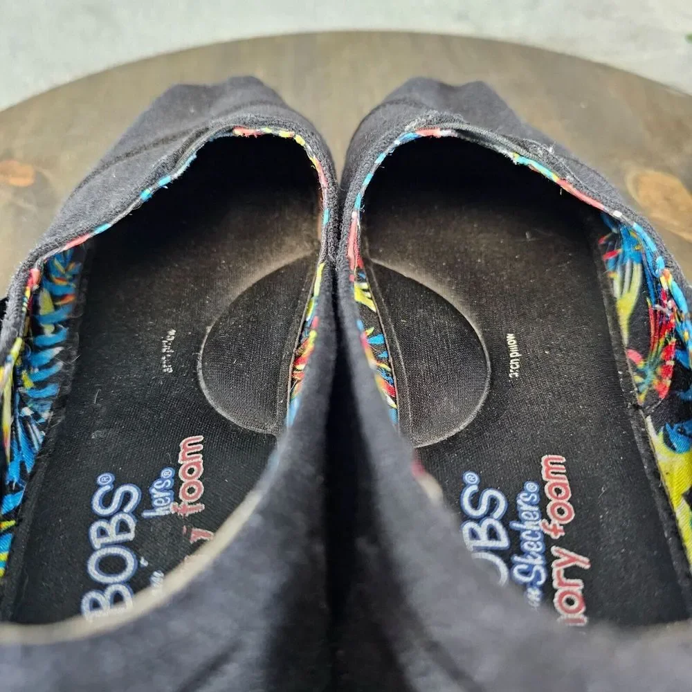 BOBS Skechers Womens Size 9 Jinx Black Espadrilles Wedge Arch Pillow Memory Foam